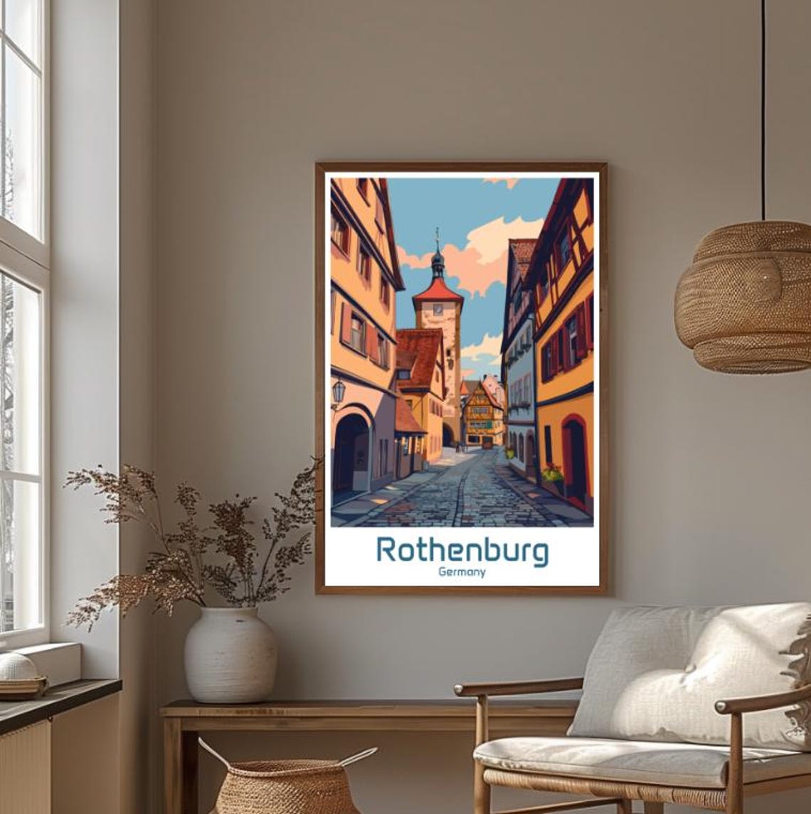 Rothenburg Germany Medieval Cobbled Street Tower View Poster - Image 4