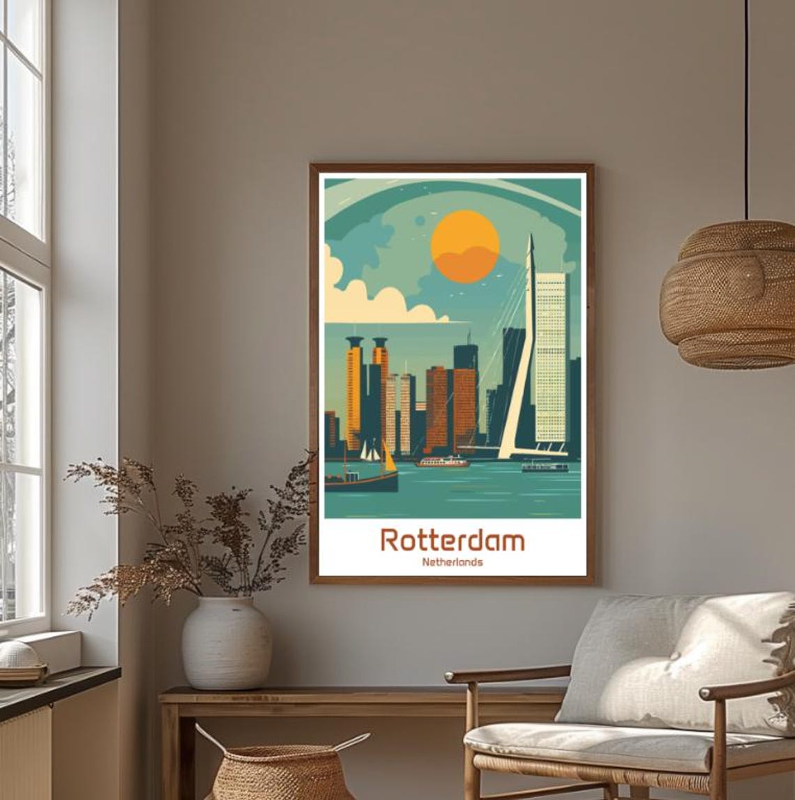 Modern Rotterdam Netherlands Erasmus Bridge Skyline Scene Poster - Image 4