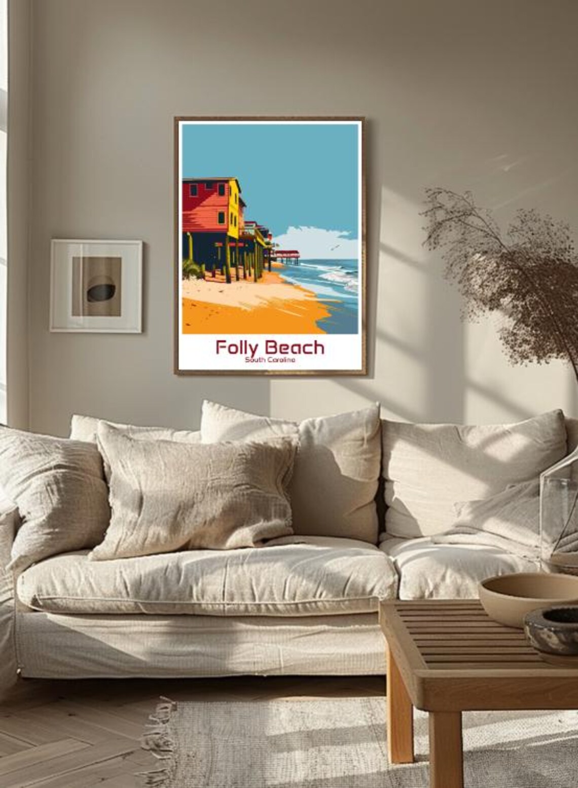Folly Beach South Carolina Stilt Houses Pier Retro Travel Poster - Image 3