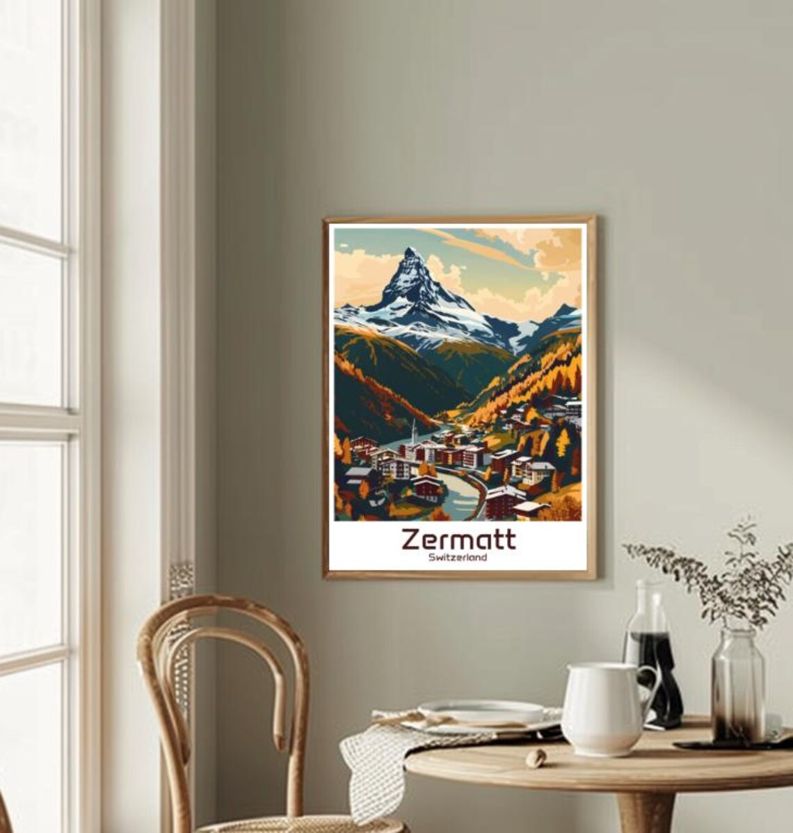 Zermatt Switzerland Autumn Matterhorn Alpine Village Scene Poster - Image 2