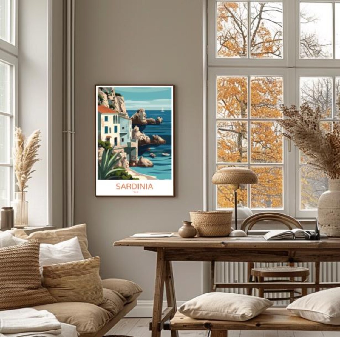 Sardinia Italy Travel Poster Rocky Coast Cliffside House View - Image 4