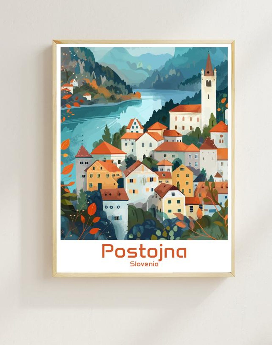 Postojna Slovenia Riverside Old Town And Church Tower Poster