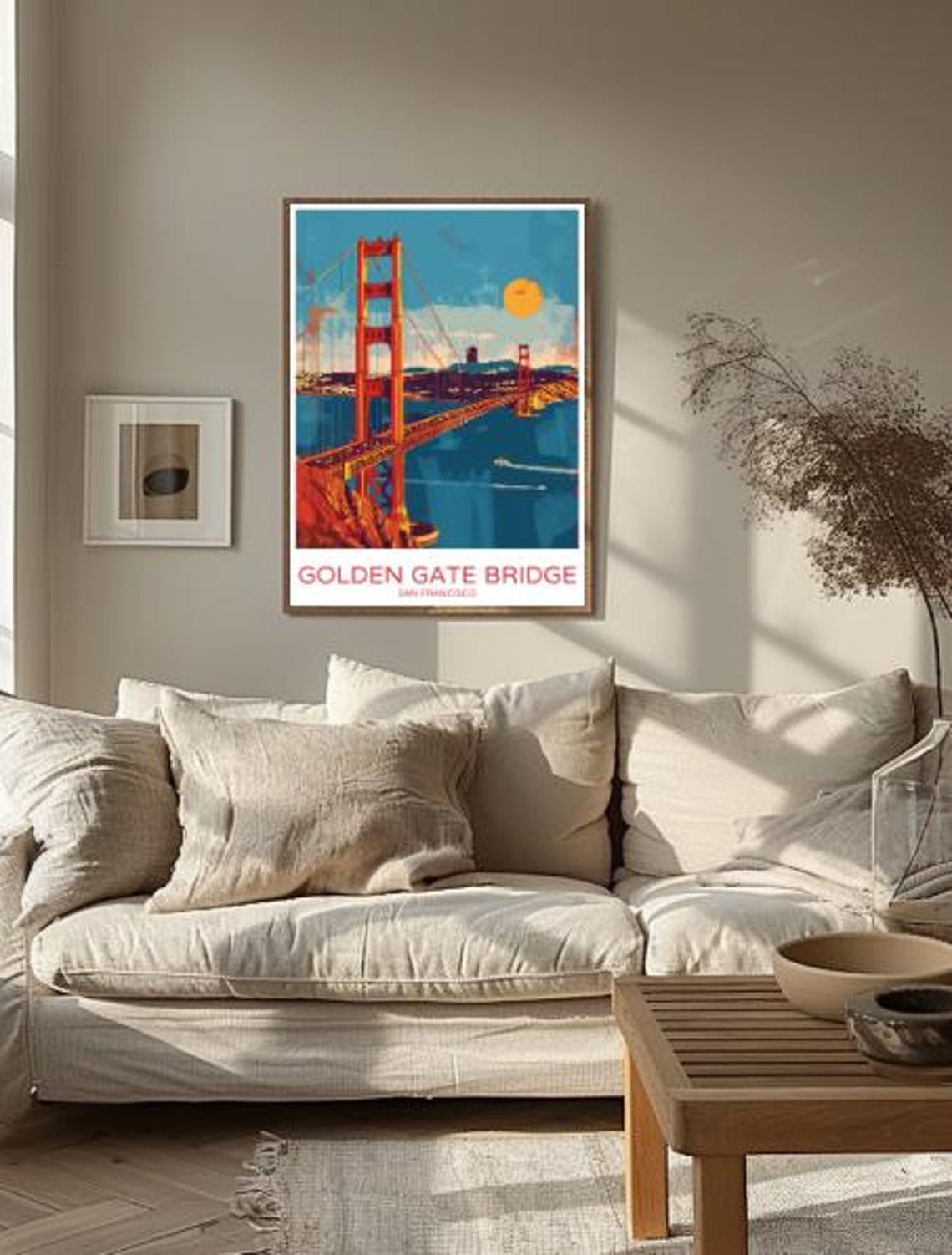 Orange Golden Gate Bridge San Francisco Sunset Boats Travel Poster - Image 2