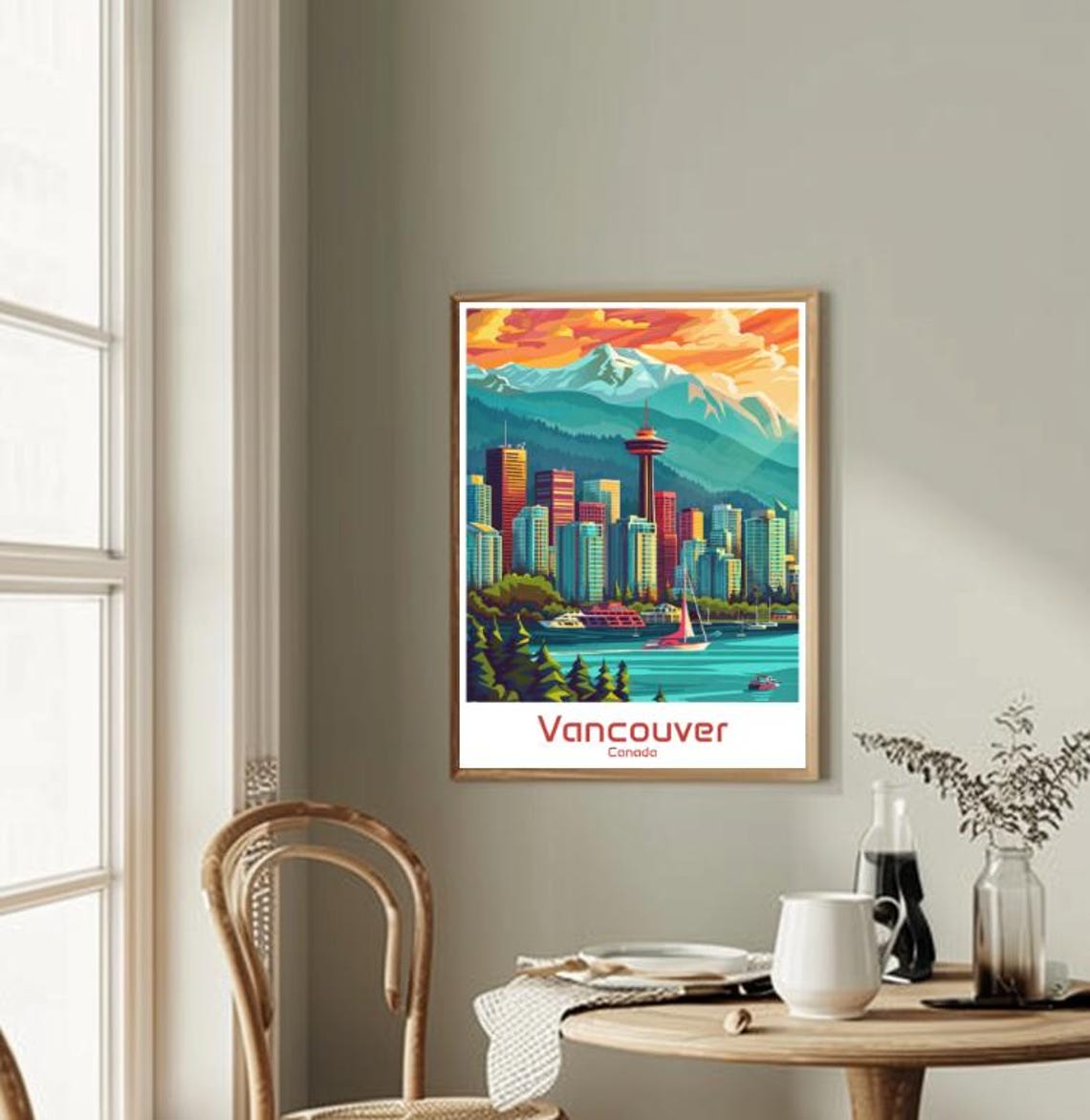 Vibrant Vancouver Canada Harbor Skyline Mountain Sunset Poster - Image 2