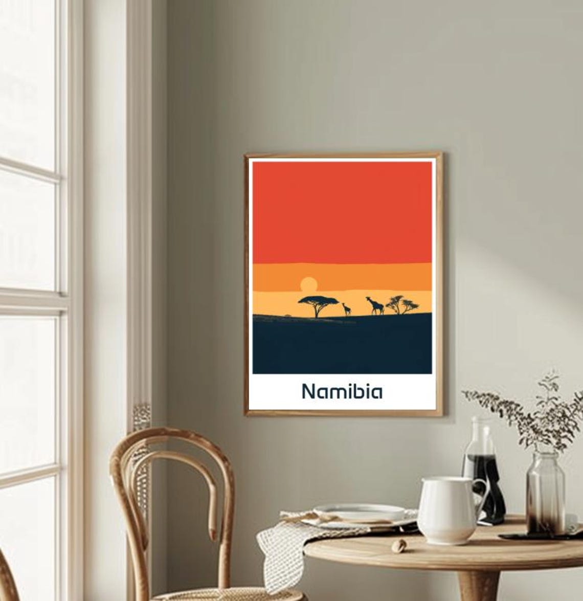 Namibia African Desert Sunset Giraffe Silhouette Minimal Travel Poster - Image 2