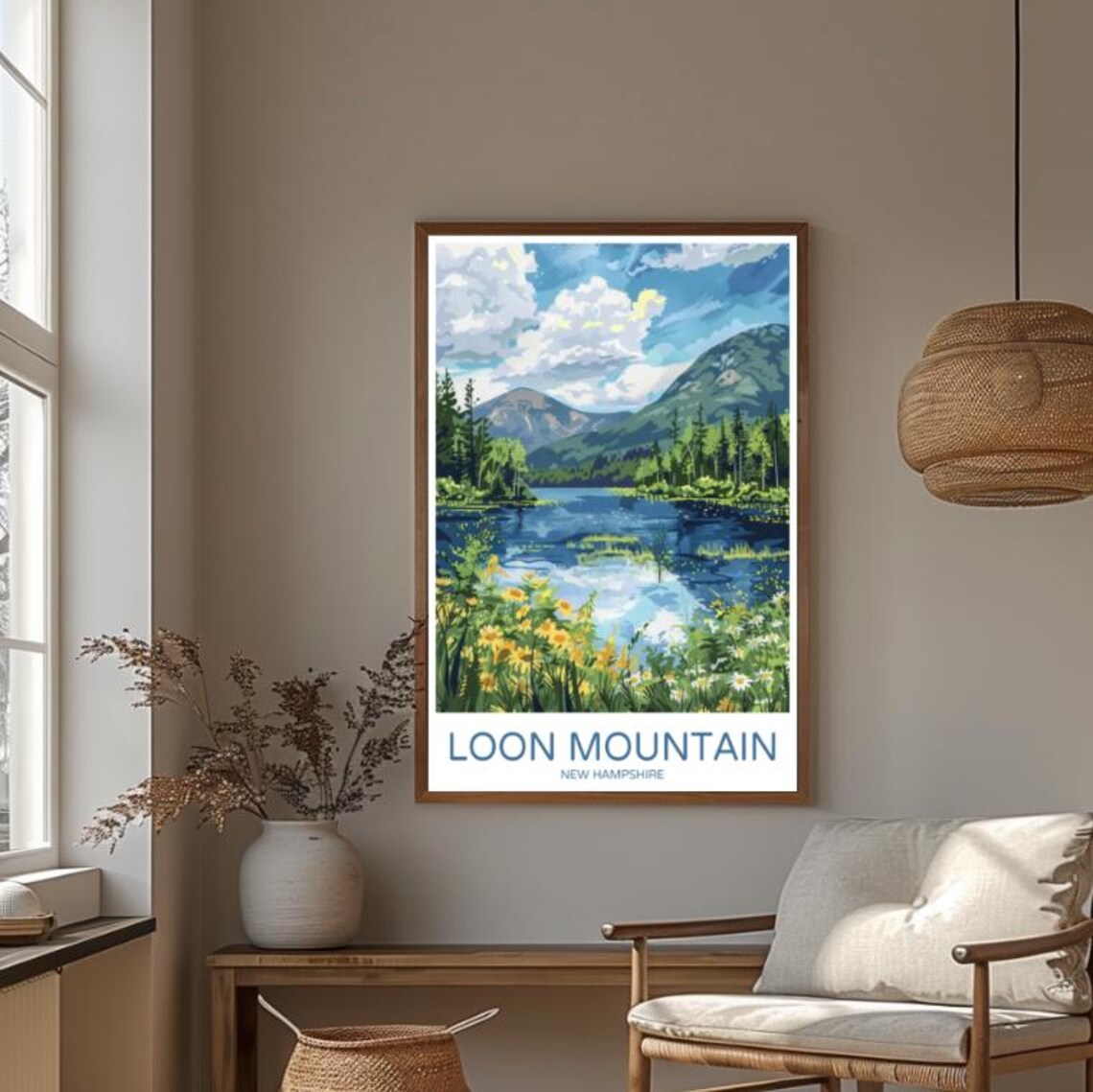 Loon Mountain New Hampshire Lake Wildflowers Colorful Travel Poster - Image 4