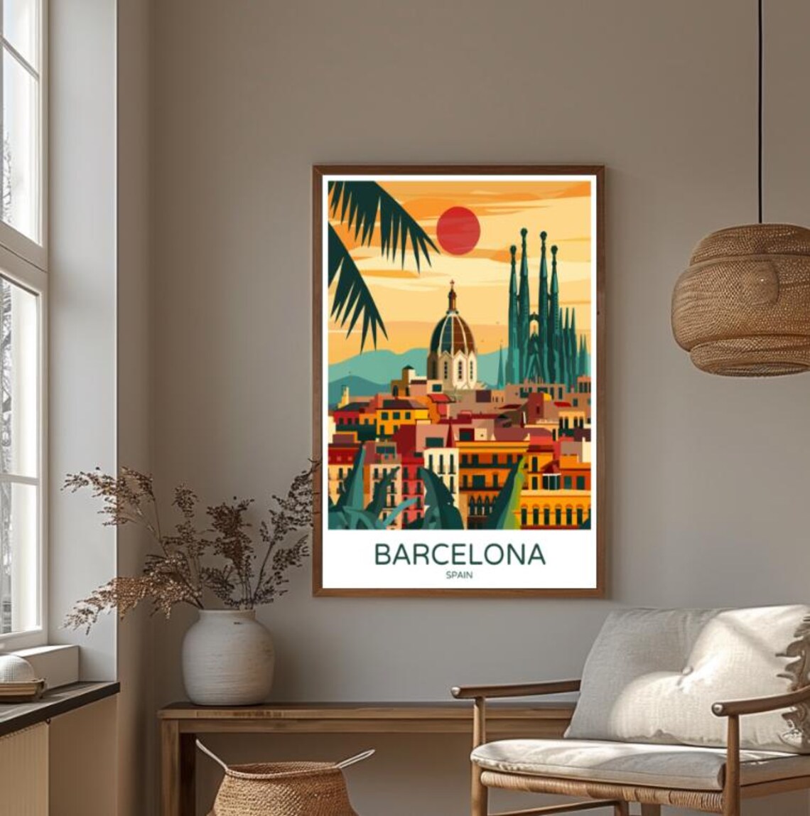 Barcelona Spain Sagrada Familia Golden Sunset Cityscape Art Poster - Image 4