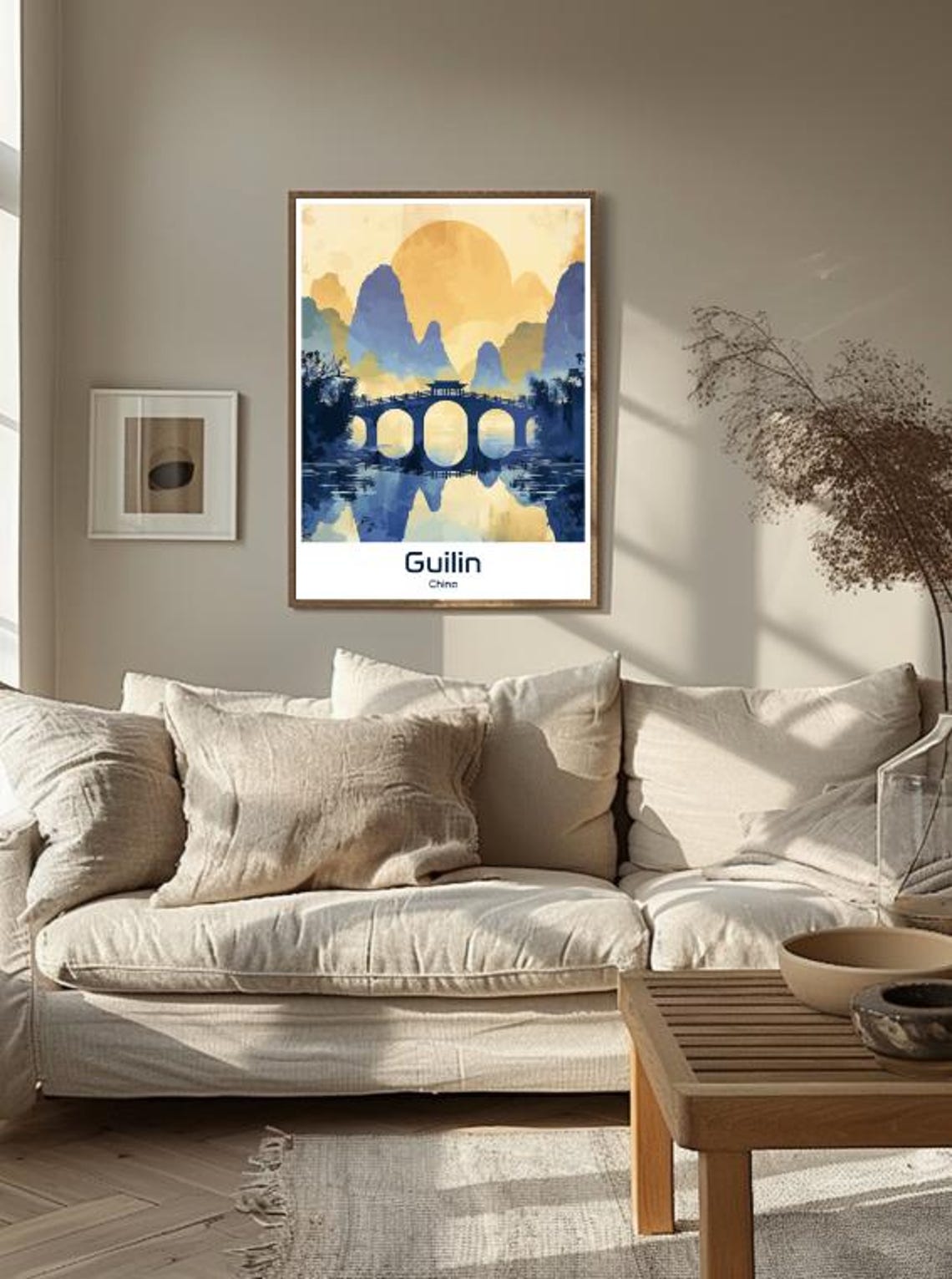 Guilin China Karst Mountains At Sunset Reflection Vintage Poster - Image 3