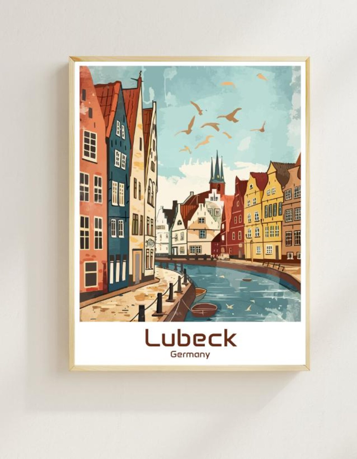 Lubeck Germany Canal Gabled House Hanseatic Town Scene Poster