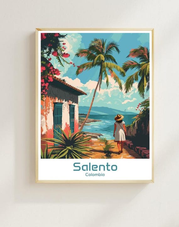 Salento Travel Postercolombia Coffee Region Wall Art Colorful Town Print Palm Tree Landscape Andes Mountain Decor Colombia Travel Gift