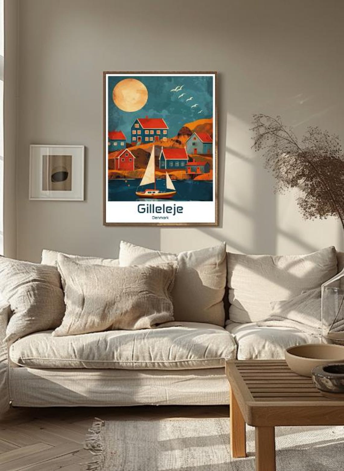 Gilleleje Denmark Moonlit Fishing Village Sailboat Night Poster - Image 3