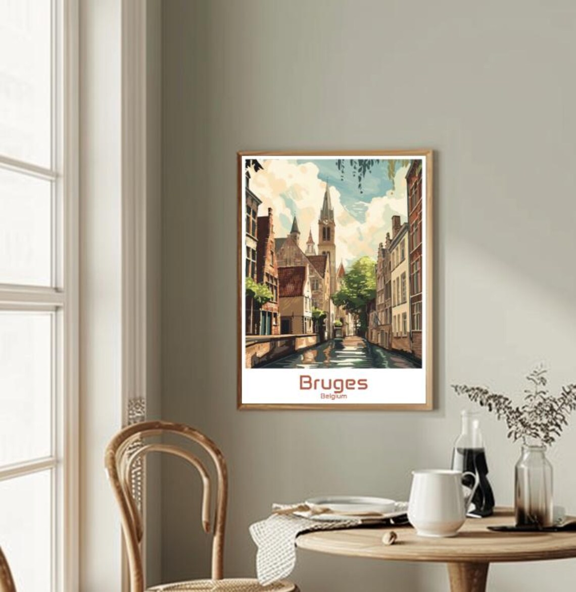 Bruges Belgium Medieval Canal and Belfry Street Travel Poster - Image 2