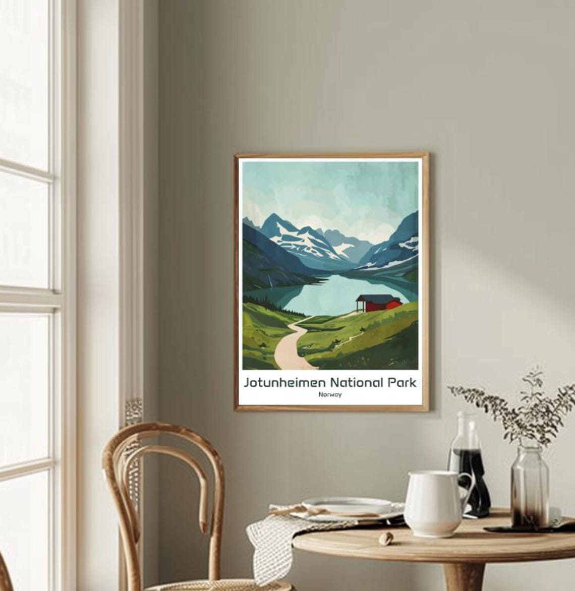 Jotunheimen National Park Norway Alpine Lake Red Cabin Poster - Image 2