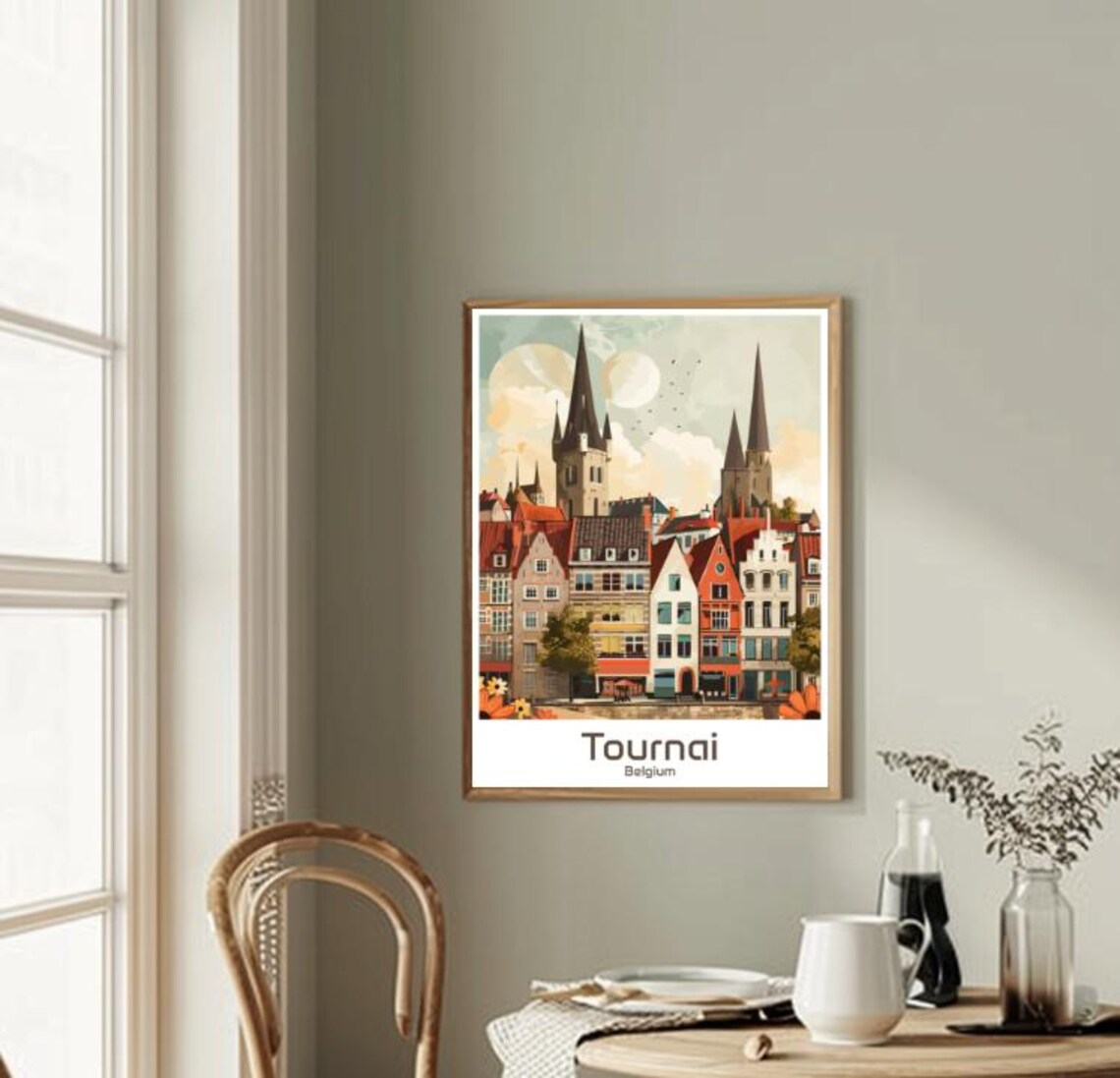 Tournai Travel Poster Belgium Cityscape Wall Art Historic Cathedral Print Tournai Belfry Decor European Artwork For Home - Image 2