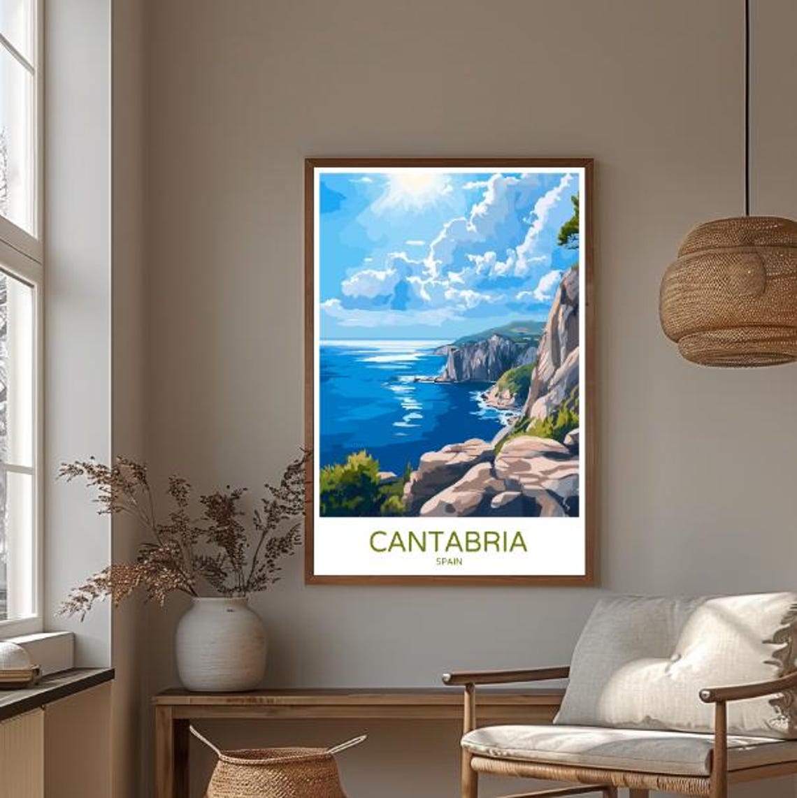 Cantabria Spain Dramatic Coastal Cliffs Over Blue Sea Poster - Image 3