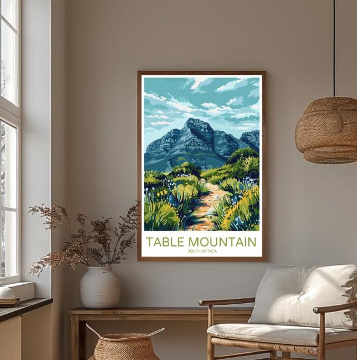 Table Mountain South Africa Hiking Trail Floral Travel Poster - Image 3