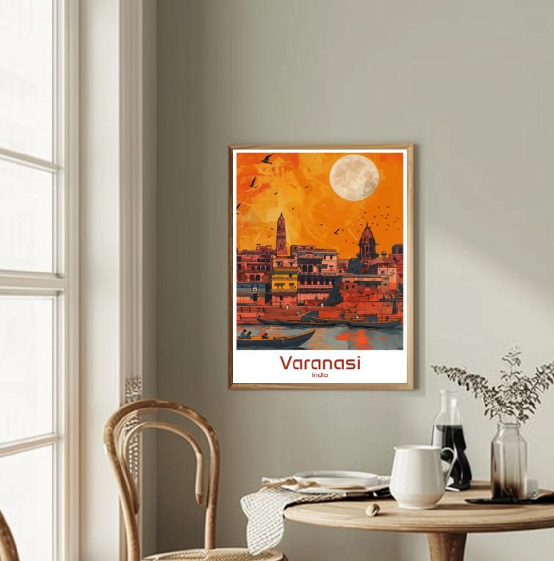 Varanasi India Ganges Ghats Sunrise Boats Temples River Poster - Image 2