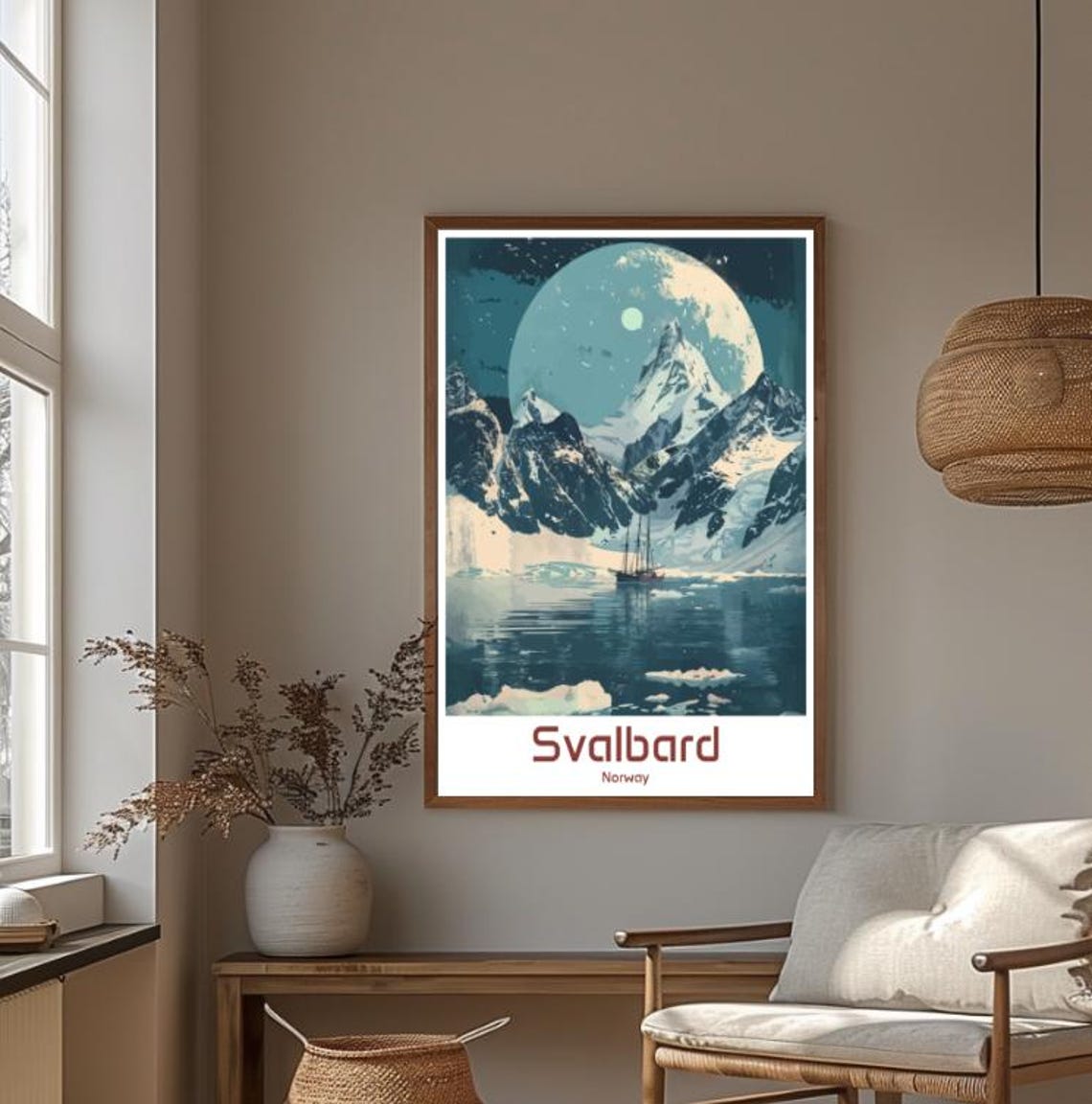 Svalbard Norway Arctic Night Giant Moon Snowy Peaks Ice Poster - Image 4