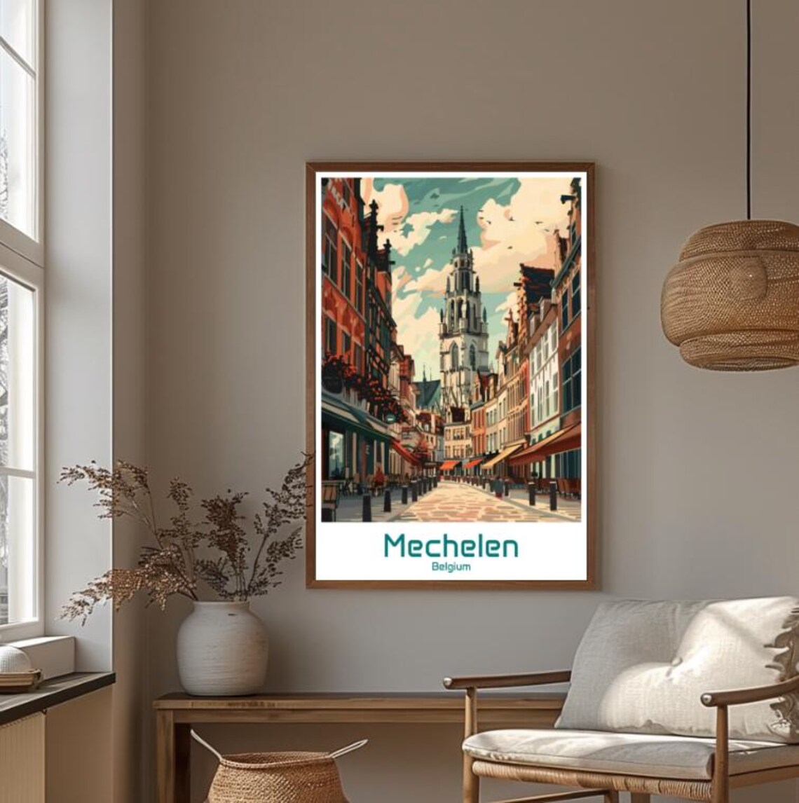 Mechelen Belgium Church Tower Old Street Vintage Travel Poster - Image 4