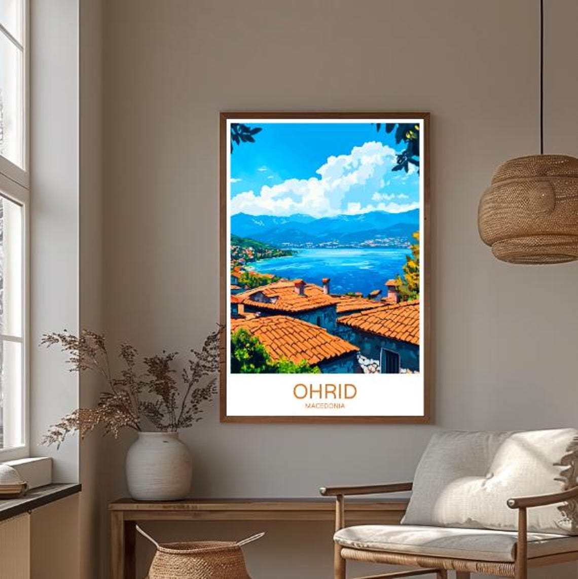 Ohrid Macedonia Scenic Lake View Old Town Rooftops Travel Poster - Image 3