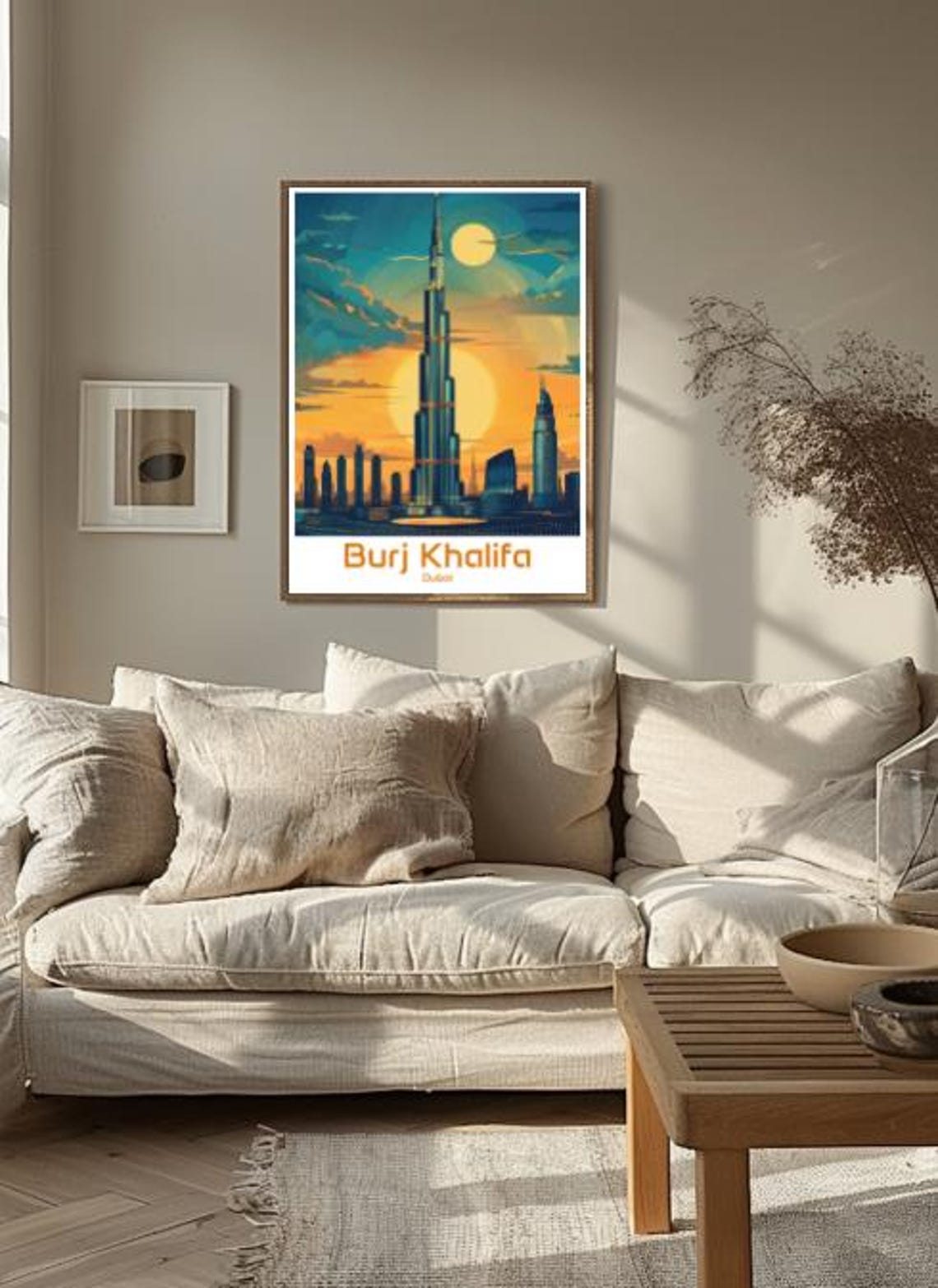 Burj Khalifa Dubai Sunset Moon Skyline Skyscraper View Poster - Image 3
