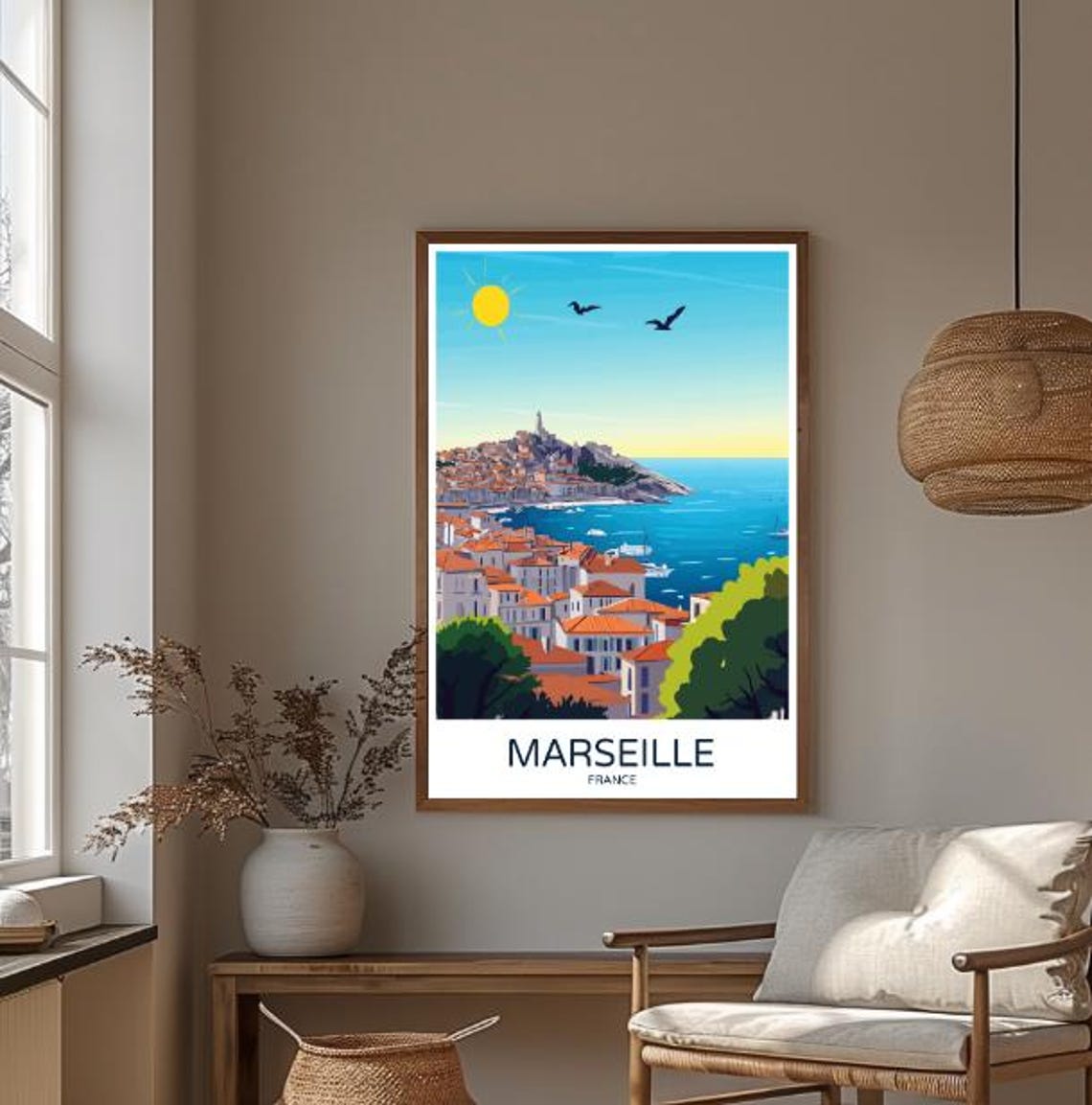 Marseille Travel Poster Vieux Port Notre Dame De La Garde French Cityscape Wall Art Marseille Art Print Travel Gift Wall Decor - Image 3