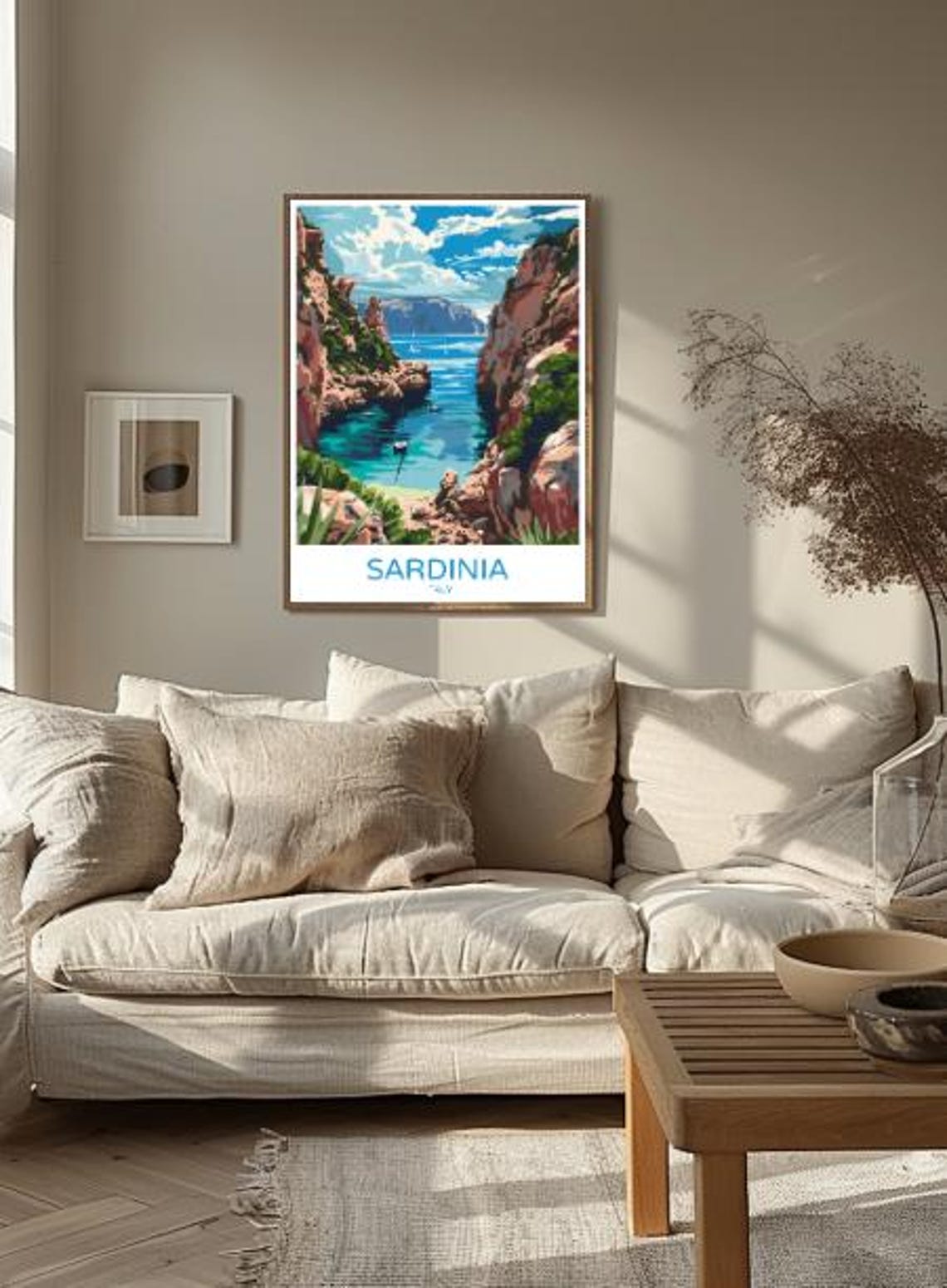 Sardinia Italy Turquoise Rocky Cove Beach Scene Holiday Poster - Image 2