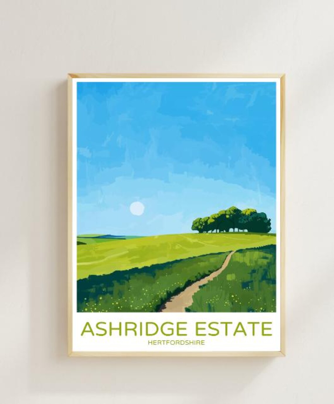 Sunny Ashridge Estate Hertfordshire Green Hill Path Travel Poster