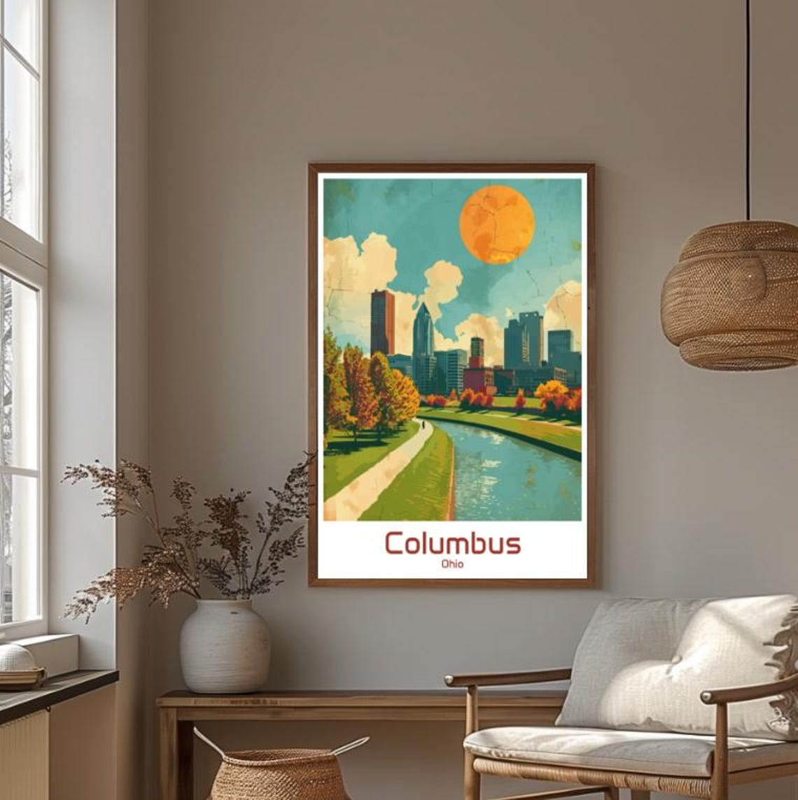 Columbus Ohio Autumn River Park Downtown Skyline Travel Poster - Image 4