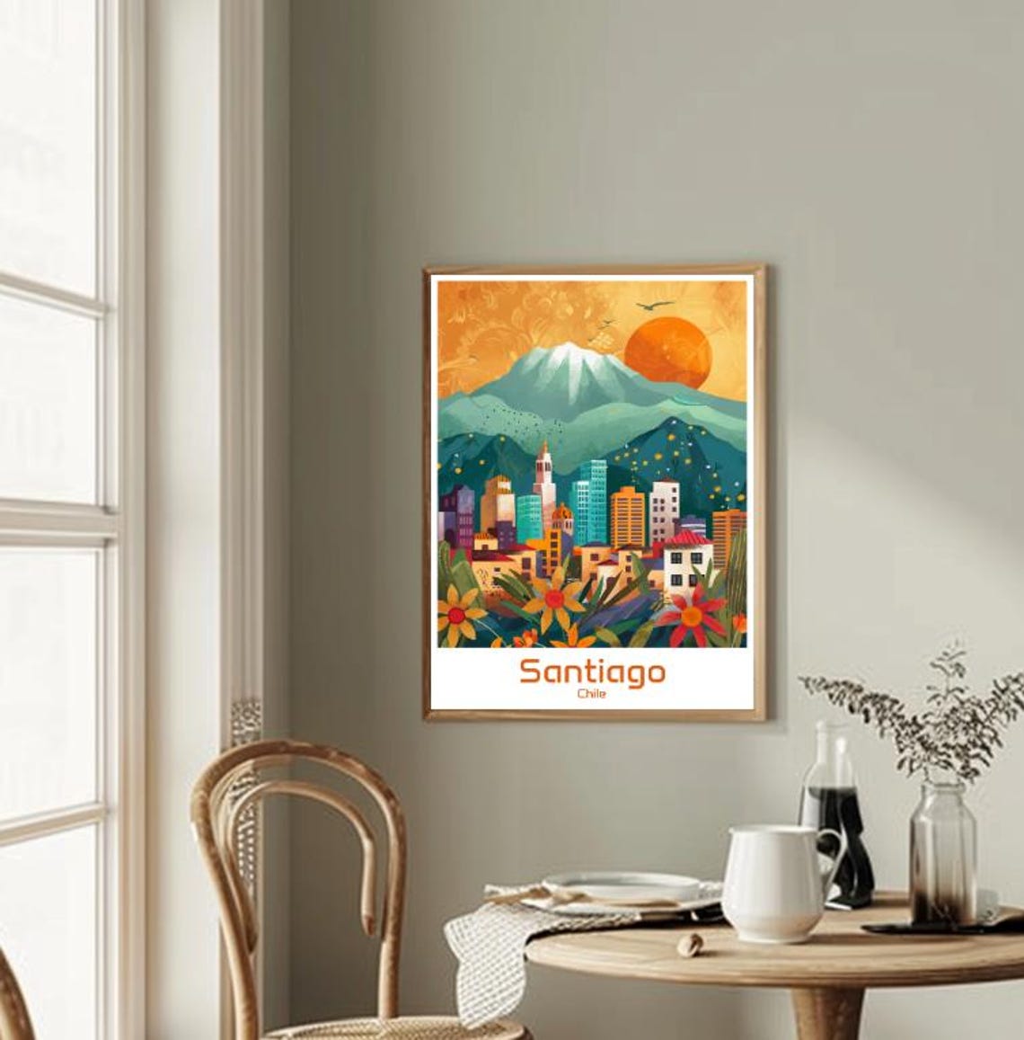 Santiago Chile Andes Skyline Sunset Floral Latin City Art Poster - Image 2