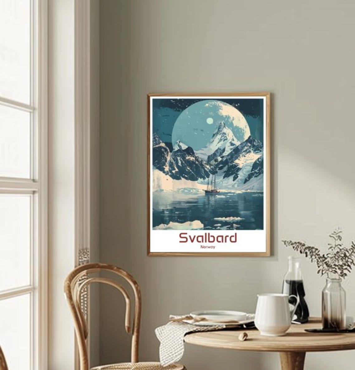 Svalbard Norway Arctic Night Giant Moon Snowy Peaks Ice Poster - Image 2