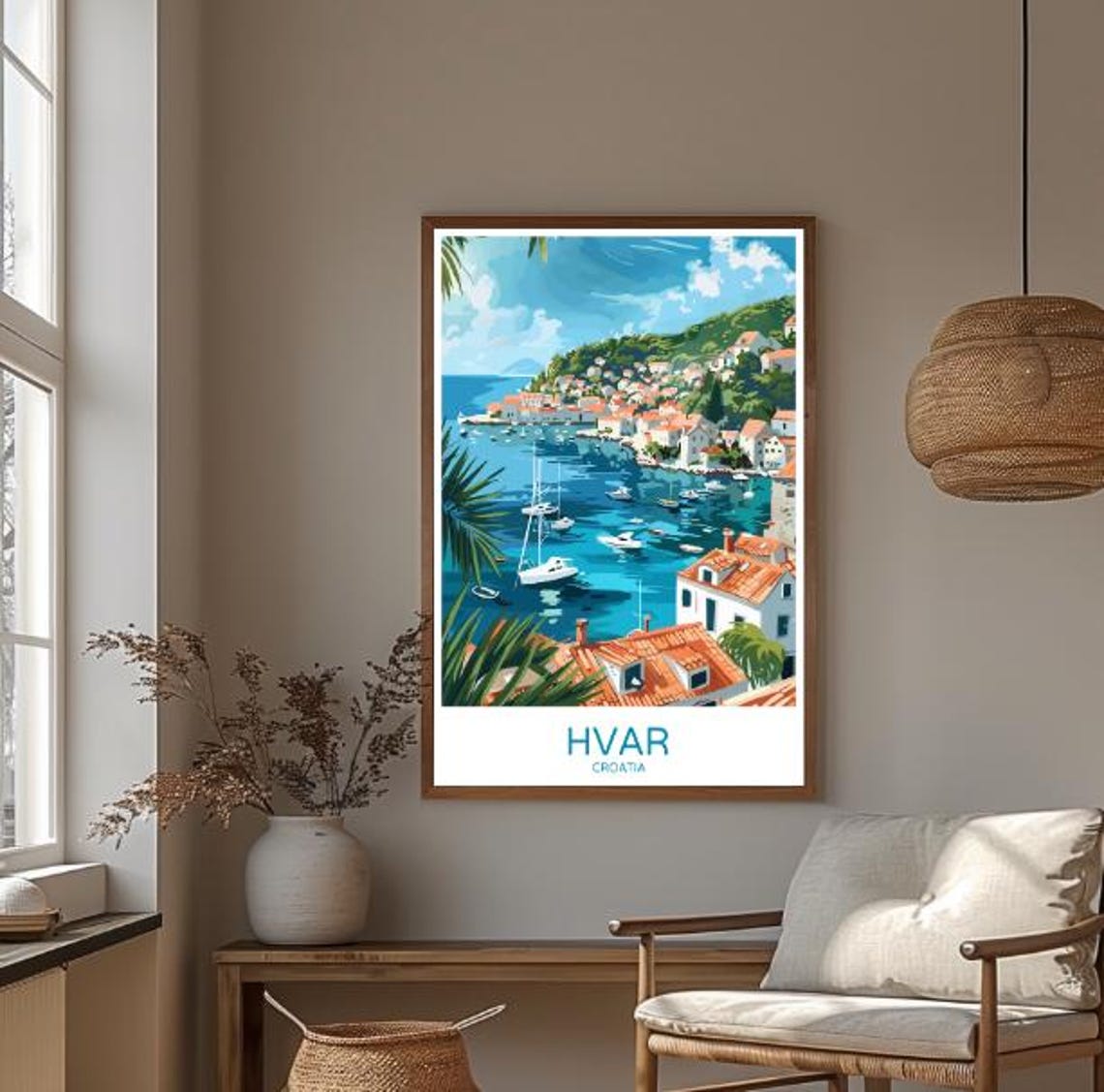 Hvar Croatia Travel Poster Showcasing the Adriatic Harbor and Old Town - Image 3