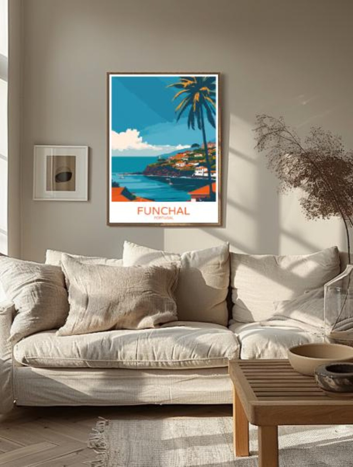Funchal Portugal Palm Tree Silhouette Turquoise Bay Travel Poster - Image 2