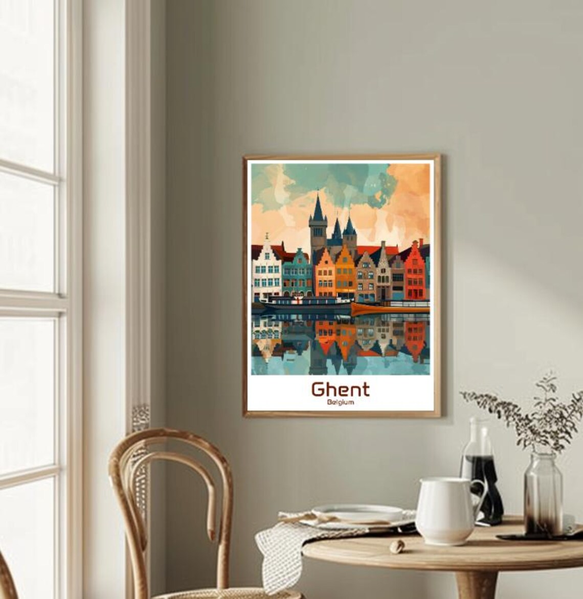 Colorful Ghent Belgium Canal Houses Waterfront Travel Poster - Image 2