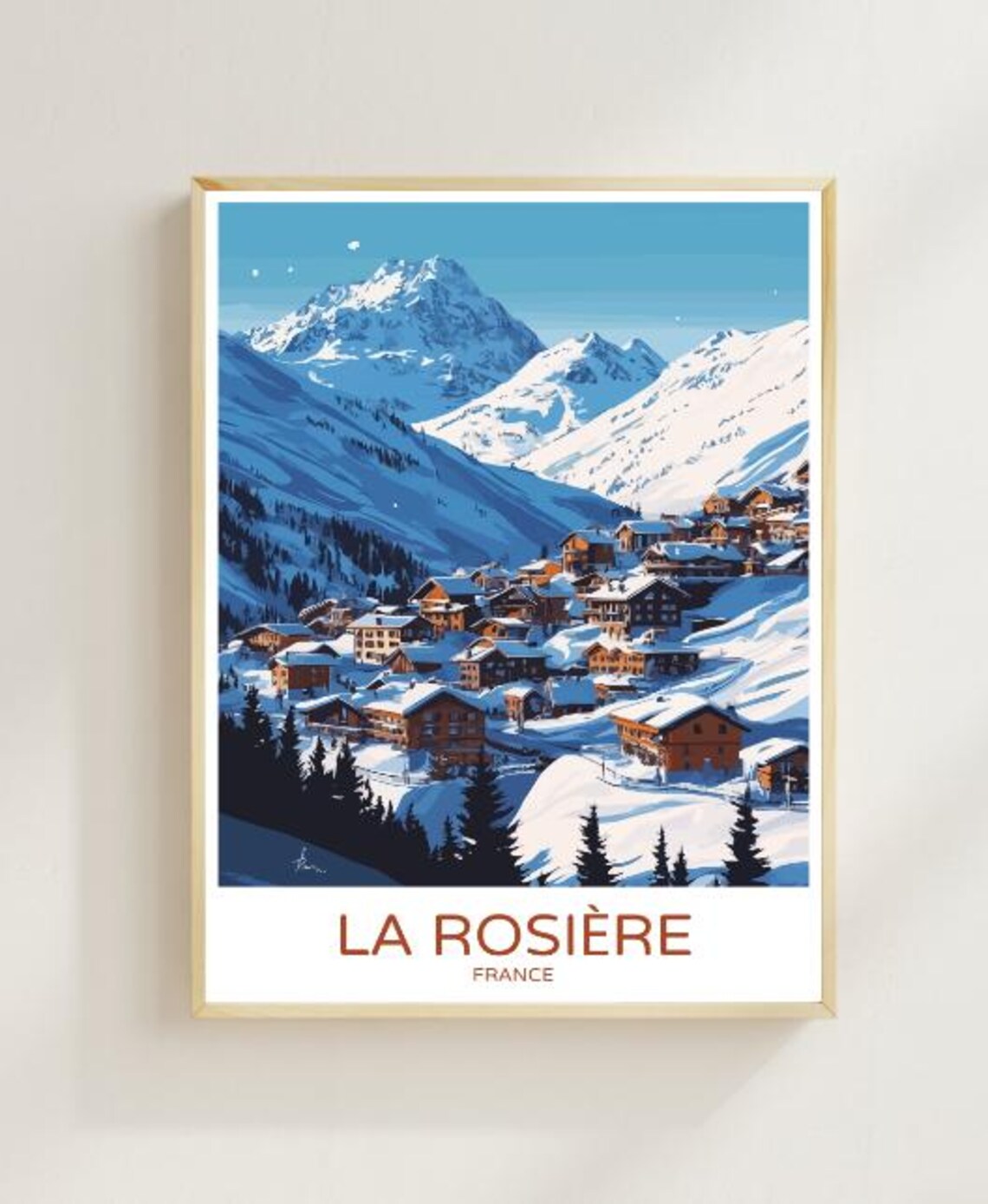 La Rosiere France Snowy Alpine Ski Village Mountain Chalets Poster
