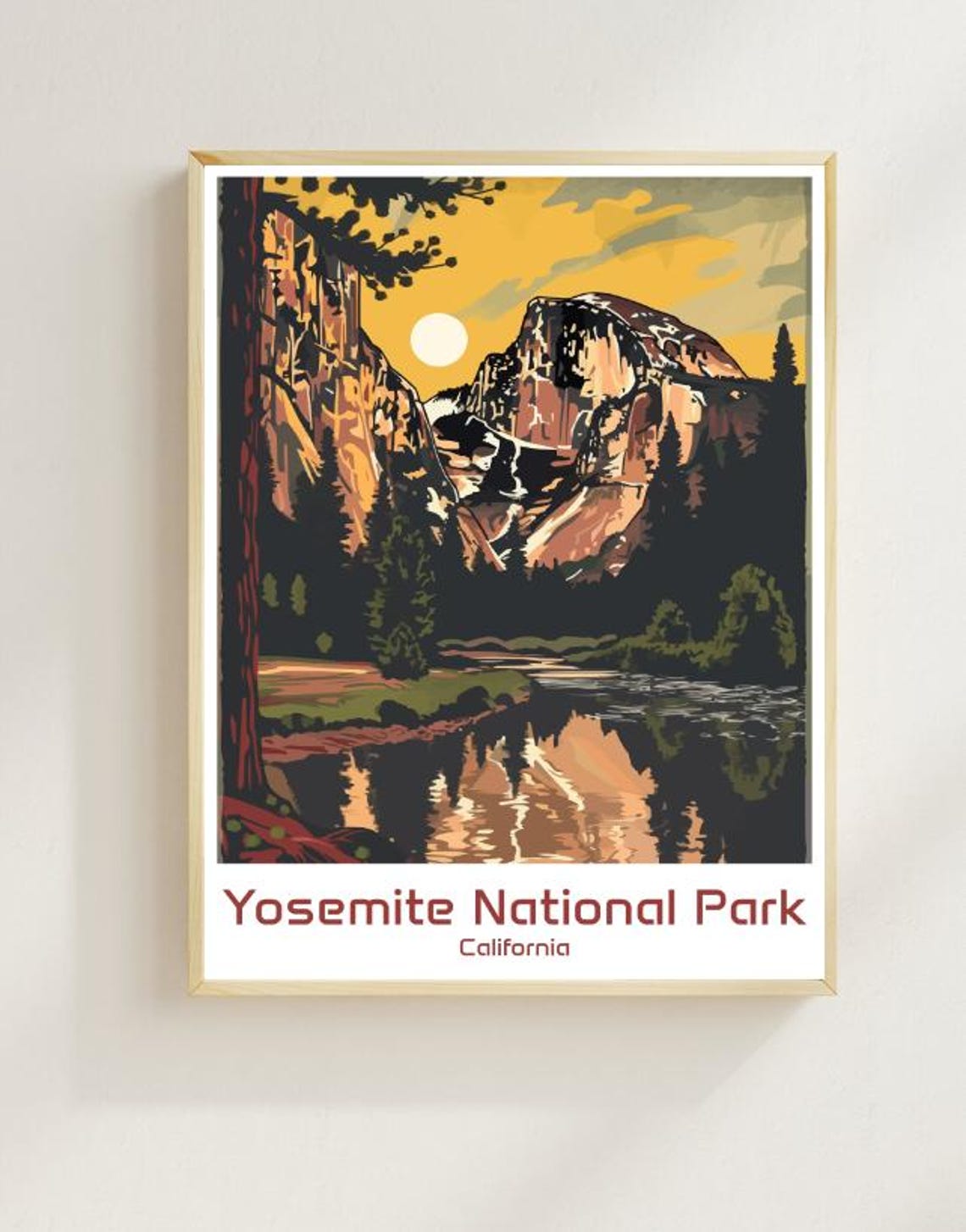 Yosemite National Park Half Dome Golden Valley Travel Poster
