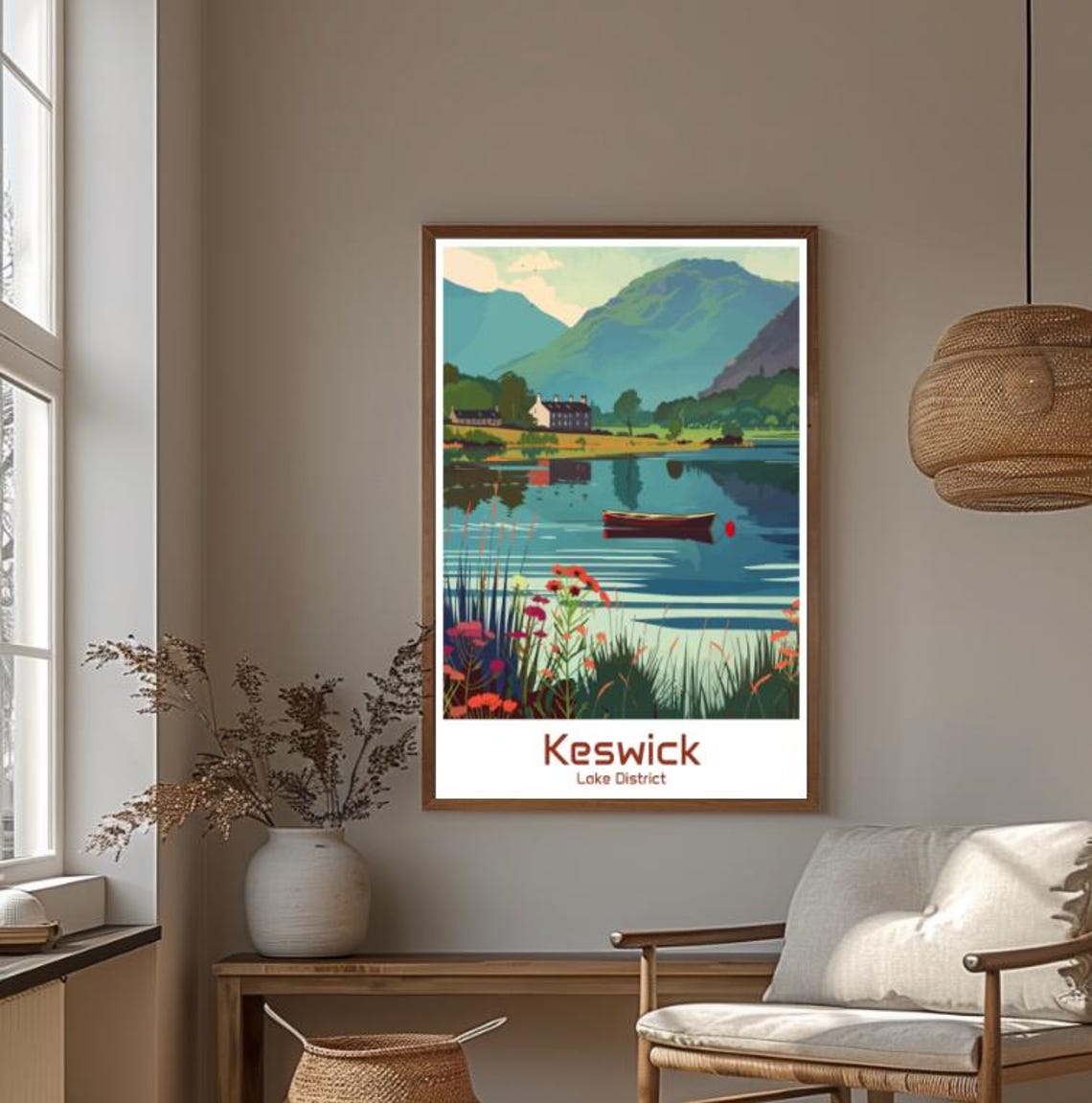 Keswick Lake District Lakeside Mountain Scenery Travel Poster - Image 4