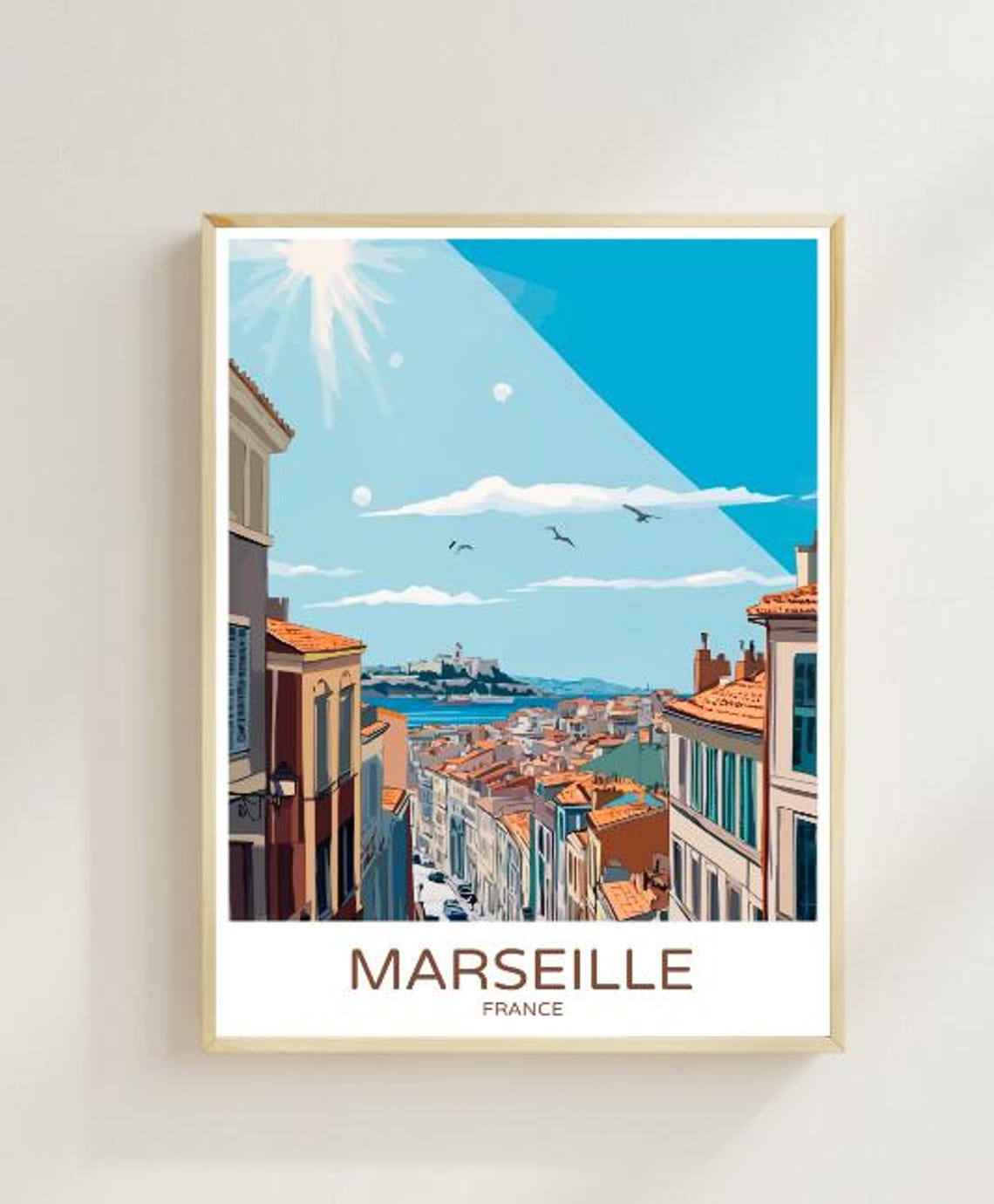 Marseille France Travel Poster Scenic Mediterranean Coastline Wall Art French Riviera Print Cityscape Decor Travel Gift
