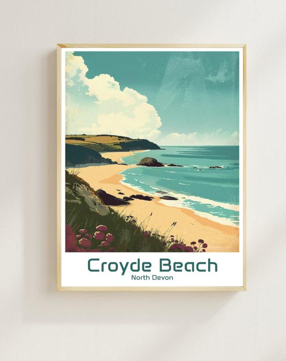 Croyde Beach North Devon Surf Coast Seaside Landscape Travel Poster