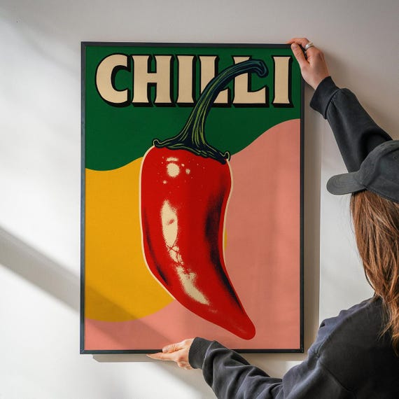 Chilli Poster Kitchen Wall Art Funny Food Print Vegetable Decor For Pantry Dining Room Or Chef Gift Colorful Artwork