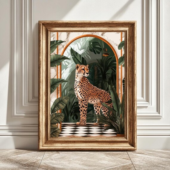 Matisse Style Cheetah Illustration, Wildlife Art Print