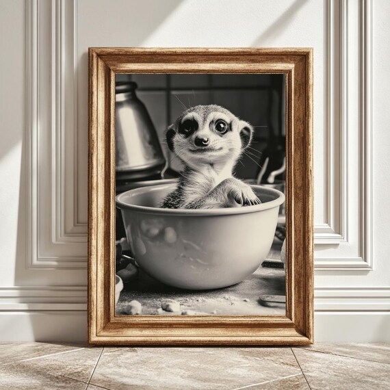 Kitchen Meerkat Art Print, Cute Animal Decor