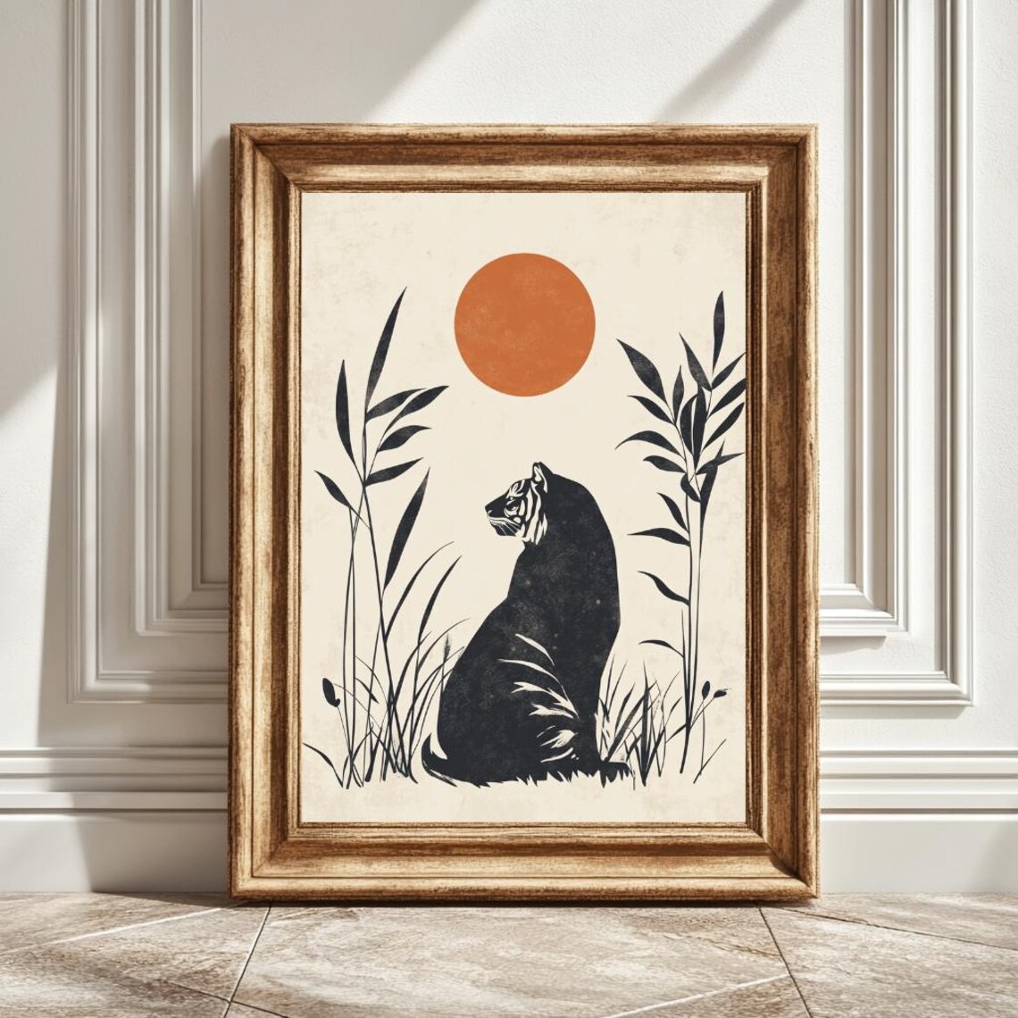 Minimalist Tiger Sun Art Print, Modern Decor