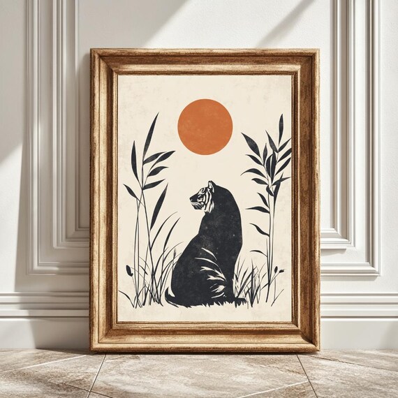 Minimalist Tiger Sun Art Print, Modern Decor