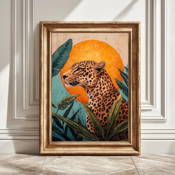 Boho Style Leopard Art Print, Mid Century Decor