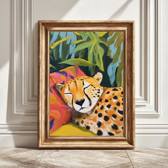 Matisse-Inspired Cheetah Sleeping on a Sofa