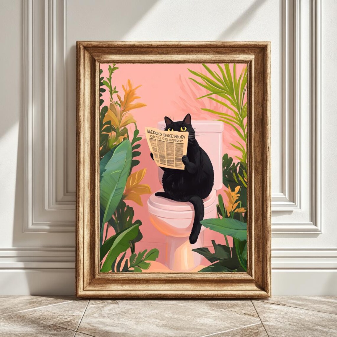 Black Cat Toilet Funny Bathroom Decor, Cat With Newspaper
