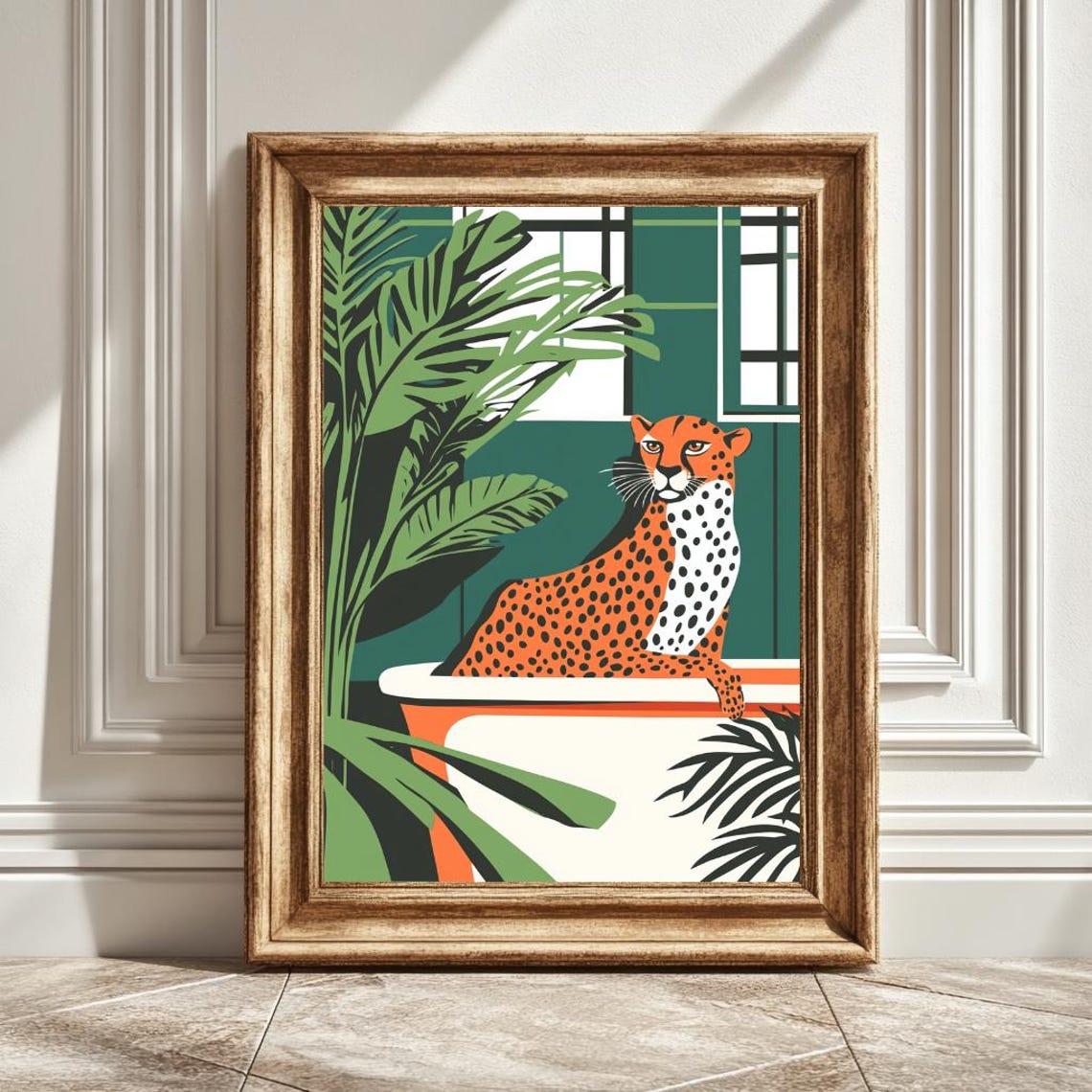 Cheetah Bathtub, Matisse Style Art Print