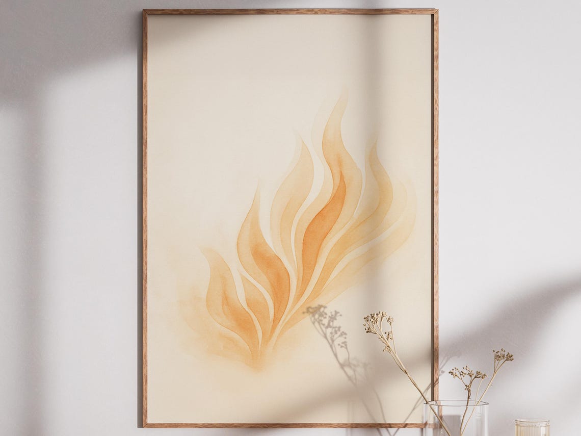 Warm Amber Flame Abstract Watercolor Calm Meditation Art Wall Print