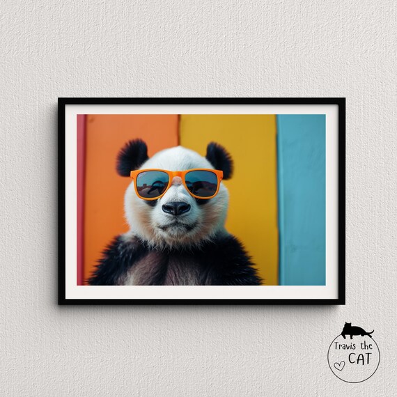 Baby Panda in Orange Sunglasses on Colorful Pop Art Animal Poster